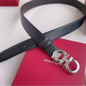 Salvatore Ferragamo Black Leather Belt with Silver Buckle